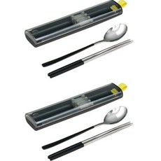 LimeOlive 滑蓋式便攜餐具盒 2件組, 黑色, 湯匙 2p + 筷子 2p + 餐具盒 2p + 矽膠支架 2p