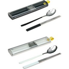 LIMEOLIVE 滑動攜帶式餐具盒 2件組, 黑，白, 2種勺子+2種筷子+2種盒子+2個矽膠支架