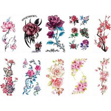 大紅玫瑰3D立體紋身貼紙 10款入, 混色, 1組