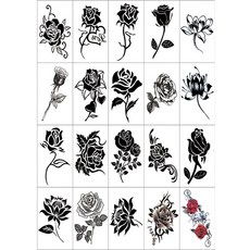 黑玫瑰3D立體紋身貼紙 20款入, 混色, 1組