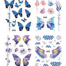 蝴蝶紋身HENNA貼紙 4種組 B, 混色, 1組