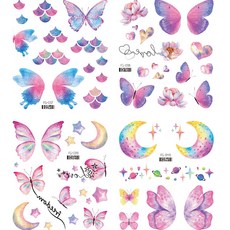 蝴蝶紋身HENNA貼紙 4種組 C, 混色, 1組