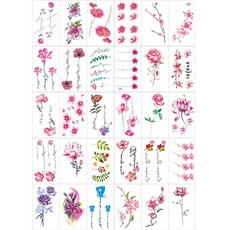 3D立體紋身 玫瑰花 刺青貼紙 小花30款套組, 混色, 1套