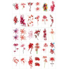 3D立體紋身玫瑰花紋身貼紙 花朵 30種組, 混色, 1組