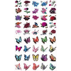 3D立體紋身玫瑰花紋身貼紙 25入+蝴蝶 20入組, 混色, 1組