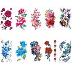 大紅玫瑰3D立體紋身貼紙 10款入, 混色, 1組