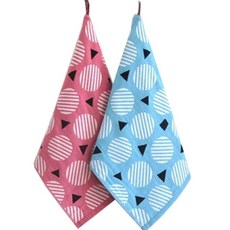 北歐風純棉紗廚房插圖抹布 半隻貓 2件組, 藍色, 粉色, 1組