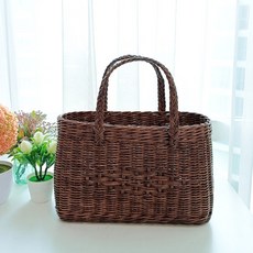 真藤包包造型手提野餐藤籃 J084, 棕色, 1個