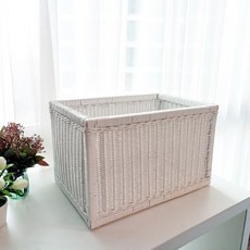 藤編小舖 藤製長方形藤籃 J087W, 1個, 白色