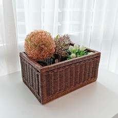 高級款 藤製長方形藤編收納籃 J087H, 棕色, 1個
