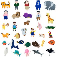 Noliter 板毛氈磁鐵系列 10p+動物 12p+海洋生物 12p 套組, 1組