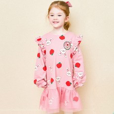 HEJMINI 女童款兔子蘋果印花網紗洋裝