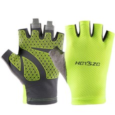 HBYSZB 露營 自行車 戶外 柔軟 半指手套 雙手組, 綠色