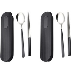 開放式便攜型雙人餐具盒組, 湯匙 2p + 筷子 2p + 餐具盒 2p + 支架槽 2p, 黑色
