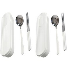 開放式便攜型雙人餐具盒組, 湯匙 2p + 筷子 2p + 餐具盒 2p + 支架槽 2p, 白色