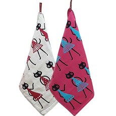 북유럽풍 순면거즈 주방 타올 원피스고양이 2종 세트, 핑크 + 화이트, 1세트