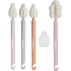 Yecomam 韓國製造長柄奶瓶刷4件組+防塵蓋套組, 混合色, 1套