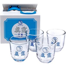 真露燒酒杯 4入+真露偷錢青蛙存錢筒, 混色, 1組