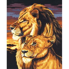 KMELLIE 圓形水鑽 3D 鑽石畫 DIY 套組 含框畫布 40 x 50 cm, 英勇獅子情侶, 1個