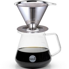 Comac 不鏽鋼滴漏組 600ml SF2 G8, 雙網過濾器+玻璃服務器