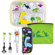 COOLDINO 1級矯直筷子勺叉盒+餐具袋午餐盒深套裝, 海軍藍色, 餐袋+餐盤+學習筷+湯匙+叉子+餐具收納袋, 1組