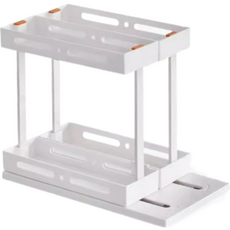 LIVINGDOC 旋轉式滑動廚房整理架 2層, 白色, 1個