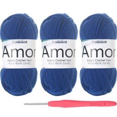 布條編織線 3捲+鉤針, 35藍色, 1組