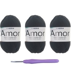 布條編織線 3捲+鉤針, 01黑色, 1組