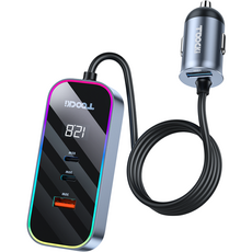 Tokey 155W 4孔多線 PD3.0 PPS QC3.0 車用超高速充電器, 灰色, TCC2C2A-XC0G