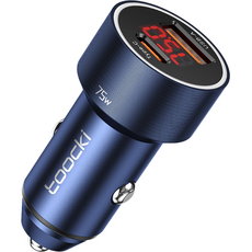 Tokey 75W Display 2端口PD3.0 PPS QC3.0車用超高速充電器, TCCAC-HY03, 藍色