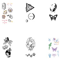 花朵造型角色時尚紋身貼紙6件組, W-02, 1套