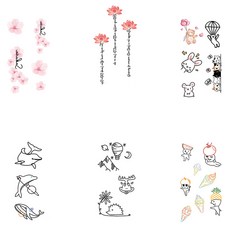 花朵造型角色時尚紋身貼紙6件組, W-01, 1套