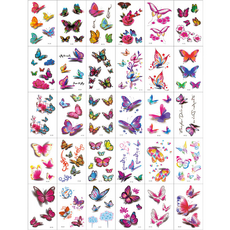 3D立體紋身玫瑰花紋身貼紙 30種 蝴蝶組, 混色, 1組