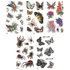 彩色蝴蝶玫瑰紋身刺青貼紙5款組合, 02, 1套