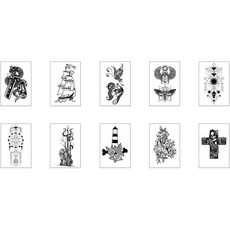 時尚手臂脖子紋身貼紙 10種組, J-01, 1組