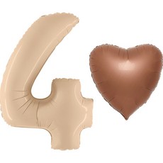 GRABO BALLOONS Grabo 銀箔數字 4 大型 102cm + 銀箔愛心組, 拿鐵, 巧克力, 1套