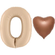 GRABO BALLOONS Grabo 鋁箔數字 0 大型 102cm + 鋁箔愛心組合, 拿鐵, 巧克力, 1套