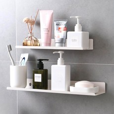 JSMOM 免鑽孔強力黏貼式一字層架, 白色, 2個