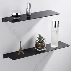 JSMOM 免鑽孔強力黏貼式一字層架, 黑色, 2個