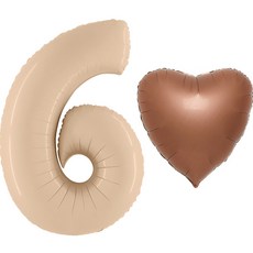 GRABO BALLOONS Grabo 銀箔數字 6 大型 102cm + 銀箔愛心套組, 拿鐵, 巧克力, 1套