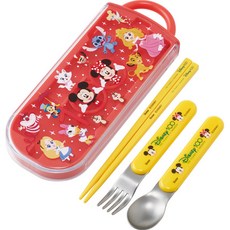 迪士尼三件式便當餐具組 TACC2AG, 湯匙 + 叉子 + 筷子 + 餐具盒 + 姓名貼紙 4張, 米奇與好朋友們, 1套