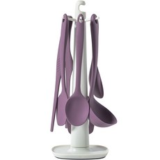 粉彩矽膠烹飪用具組, 6種炊具+掛架, 酒紅色（烹飪用具）、象牙色（掛架）, 1組