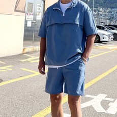 Meosidda 男款套頭風衣套裝 寬鬆版短袖短褲運動套組