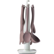 키친팩토리 파스텔 실리콘 플래티넘 조리도구, 조리도구 6종 + 걸이대, 밀크코코아 + 아이보리, 1세트