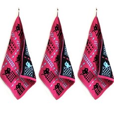 北歐風三層純棉紗布插畫廚房毛巾 卡片貓, 粉紅色, 3個