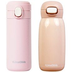 LIMEOLIVE Muted Pastel+太空人保溫保冷瓶組, 粉紅色+粉橘色, 1組