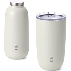 nEOFLam FIKA Fika不鏽鋼保溫瓶 400ml+保溫杯 500ml, 象牙白, 1組