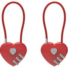 TravelCube 愛心不鏽鋼塗層鋼纜3位密碼鎖 紅色, 2個