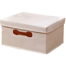레디박스 가죽 손잡이 캔버스 접이식 다용도 수납함 소형, 베이지, 1개