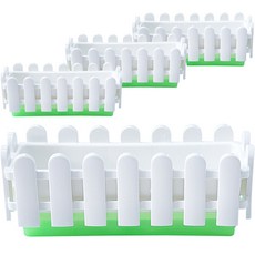 Hwabunworld 底吸式多用途長方形柵欄花盆 4入, 白綠色